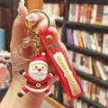 Cartoon Santa Claus PVC keychain with red Merry Christmas silicone strap and gold ring - Laughing Santa (Gold Keychain)