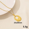 Vintage 18k gold plated stainless steel necklace with textured organic round pendant - Irregular Lava Texture (S1305-G+N22-G)
