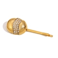 Pinza para el pelo minimalista bañada en oro de 18K con diseño de medio cristal brillante - Pinza para el Cabello de Cáscara de Huevo con Pedrería - Dorado