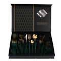 24-piece gold and dark green stainless steel cutlery set in a premium gift box - Portugal Style (24Pcs Set/Flip Case) / Green Gold