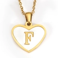 Golden heart pendant necklace with letter F and white shell inlay for women - Letter F - Gold Heart White Shell