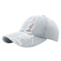 Casquette de baseball en jean délavé bleu clair avec détails déchirés pour un look rétro - Réglable / Bleu clair