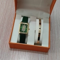 Coffret cadeau montre rectangle dorée cadran vert et bracelet gravé LOVE pour femme - Style 27 (Sans boîte)