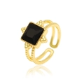 Detailed macro shot of vintage 18K gold-plated adjustable ring with square black stone - Gold-Black Square Stone