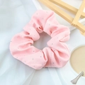 Pink rhinestone scrunchie detail showcasing premium fabric texture and sparkling stones - Pink