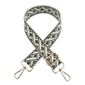 Detail of 3.8cm cross-jacquard strap with green geometric patterns and gold hardware - Beige/Army Green White