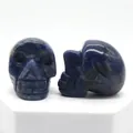 Blue sodalite natural crystal skull figurines with white mineral texture for decor - Blue Sodalite