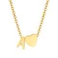Collier minimaliste en acier doré 18K avec pendentif lettre A et motif de coeur - Or - Lettre A