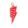 Golden lightning bolt pendant with red enamel and shimmering cubic zirconia crystals - CZ Lightning-Rose Red
