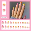 Detail of colorful French wave press on nails kit with 24 pieces and model hand display - Sweetheart French (W232) / Glue Type