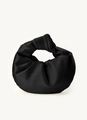 Chic black pleated satin cloud bag with knotted handle for wedding evening parties - Black