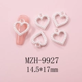 Detail of silver heart-shaped nail charm with pearls, sized 14.5x17mm for Y2K DIY art - Silver Large Heart Pave Artificial Pearl Charm (9927)