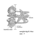 Silver marine ring with shell, turtle, and zircon starfish in durable stainless steel - US 7 / Steel Color Starfish Zirconia Style (A861)