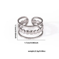 Detailed view of silver stackable open ring with bead texture and size measurements - Adjustable Open / Silver-Triple Layer Beads (TYR0568)