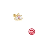 S925 sterling silver crown stud earring with pink teardrop stone and white zircons - Crown Style (5547009114662)