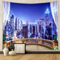 Dettaglio arazzo con paesaggio urbano notturno, grattacieli e design a effetto finestra - City Nightscape (GT805-1) - Brushed Fabric / 73X95CM