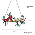 Detail view of five stained-glass birds on a branch with hanging chain dimensions - 5 Birds