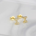 Elegant gold plated letter I stud earrings with sparkling cubic zirconia pavé - Letter I