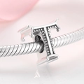 S925 sterling silver alphabet letter T bead charm with pink enamel detail on snake chain - Letter T (Pink Enamel)