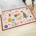Felpudo navideño rosa con motivos de árboles y regalos sobre suelo de madera - 40*60cm / Historia de Navidad Rosa(CHDT-2024-01242)