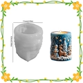 Molde silicona para vela cilíndrica alce de Navidad, 7,5 cm de diámetro y 8,9 cm de alto - Cilindro con Relieve de Alce y Niña de Navidad