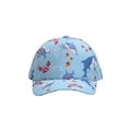 Kids baseball cap in light blue featuring cartoon ocean shark and crab prints - Blue Sea World