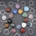 Selection of 18 heart-shaped natural crystal and agate stone keychains in diverse colors - Mixed Random