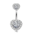 Silver-colored heart-shaped belly button ring featuring sparkling cubic zirconia stones - Silver (Double Heart)