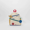 Mochila infantil de lona crema con bordado de planetas y cremalleras de colores - Mochila Planeta - Beige