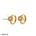 Detail view of 18K gold plated stainless steel hoop earrings with size measurements - Round Style (TE6595)
