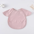 Short sleeve waterproof baby bib in light pink with catch-all pocket and back straps - [shawl] Macaroni / One Size