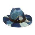 Cappello da cowboy blu denim con cinturino marrone borchiato e logo a testa di toro - Taglia unica / Blu Reale