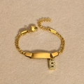 Goldenes Edelstahl-Figaro-Armband mit rechteckiger Platte und Zirkon-Buchstabe-B-Anhänger - Gold Buchstabe B