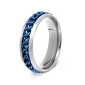 6mm stainless steel spinner ring featuring a polished silver band with a cobalt blue chain - 6mm Blue / 6