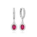 Elegant S925 silver earrings with oval red gemstone and white cubic zirconia accents - Red