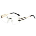 Gafas de sol sin montura con lentes de corte y patillas de metal dorado hueco para mujer - Montura Dorada Lente Transparente