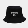 Close-up of New York embroidery on black cotton bucket hat with premium canvas texture - M (56-58cm) / Black