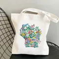White canvas tote bag featuring floral Wisconsin map print with sturdy double handles - C10 Wisconsin Map Floral Print