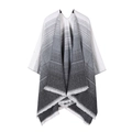 Detail of knit shawl featuring grey gradient stripes and soft tassel fringe textures - One Size / Gradient Stripe - Grey