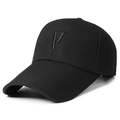 Classic black baseball cap featuring iconic 3D V embroidery and curved brim style - V Logo Black With Black Embroidery
