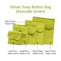 Avocado green velvet snap jewelry pouches in five various sizes for gift storage - Avocado Green