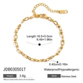 Detail showing gold-plated stainless steel heart bracelet with specific size dimensions - Jdb0305017