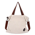 Grand sac cabas en toile beige avec anses brunes et bandoulière réglable pour femme - Blanc Cassé