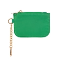 Green nylon mini coin purse with gold zipper and keychain hook for bags - Green
