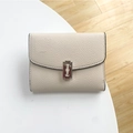 Short beige wallet with litchi grain leather and a unique silver razor blade metal buckle - White