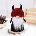 Halloween devil gnome plush with red pointed hat and black horns on wooden base - 12x9cm / Devil Style / Red