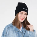 Classic black knitted beanie with white Drunken embroidery and denim jacket - M (56-58cm) / Black