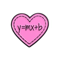 Pink heart-shaped enamel brooch with y=mx+b equation and stitched edge design - Pink Math Equation Style (QHXZ1605)