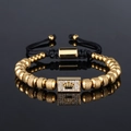 Adjustable woven bracelet with gold crown plate and sparkling zircon beads for men and women - Gold 6MM 18 Pineapple Beads Crown
