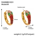 Macro view of gold plated stainless steel U-shaped earrings with colorful zircons - Gold/Red Zircon-M